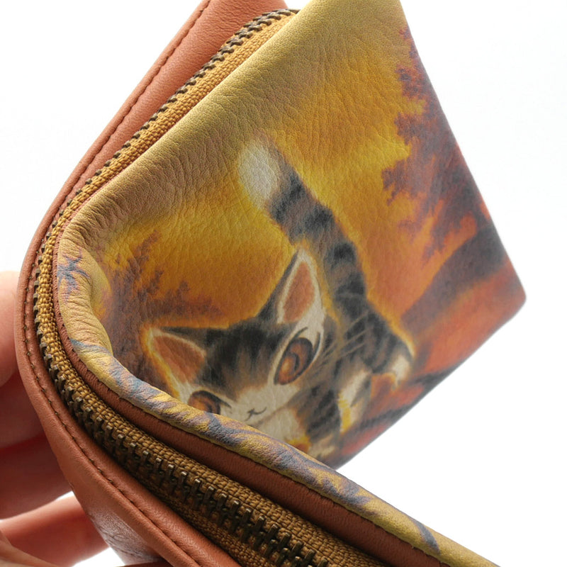 光の猫長財布